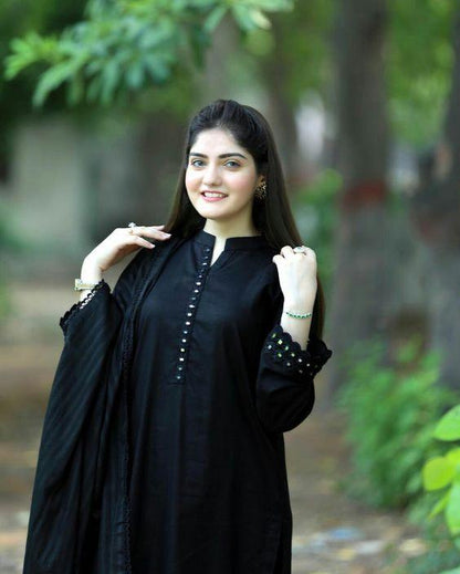 Black Embroidery Kurta set with Mirror work