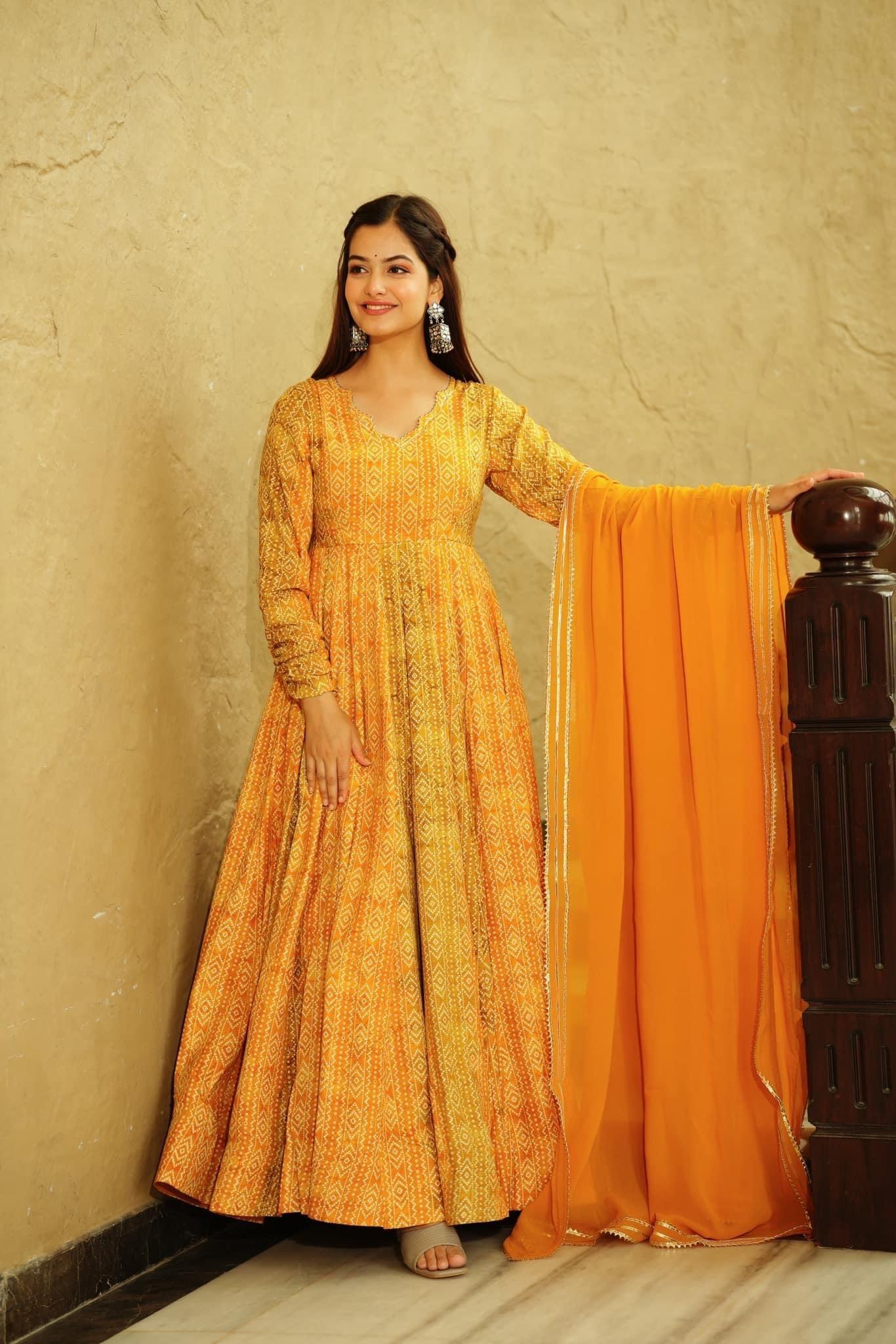 Beautiful and Stylish Full Flair Gown for Women in Yellow - Mayara - My Fashion Brand