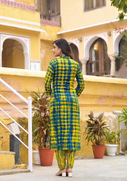 Simple and Beautiful Tie Die Printed Kurta Set with Bottom and Dupatta