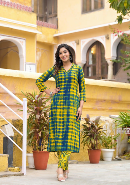 Simple and Beautiful Tie Die Printed Kurta Set with Bottom and Dupatta