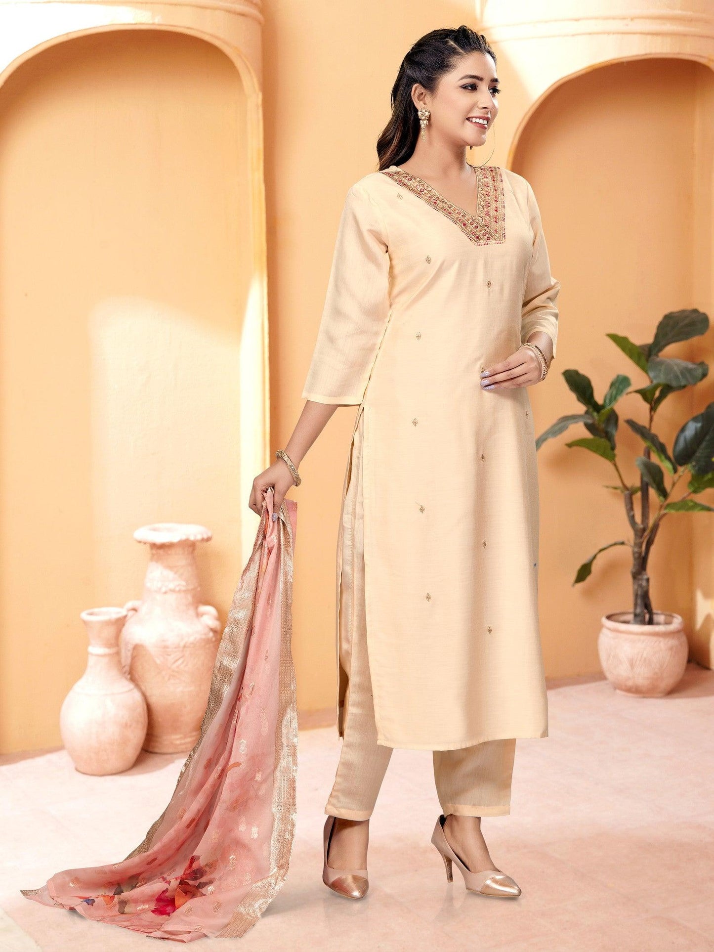 Designer Kurta Set with Knee Bottom Pant and Beautiful Dupatta