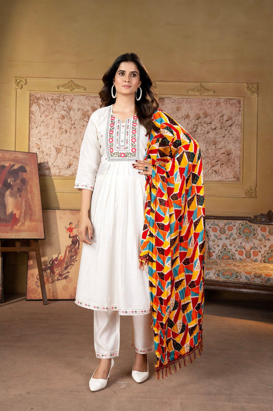 Women's Viscous Chanderi Kurta  With Silk Dupatta Set