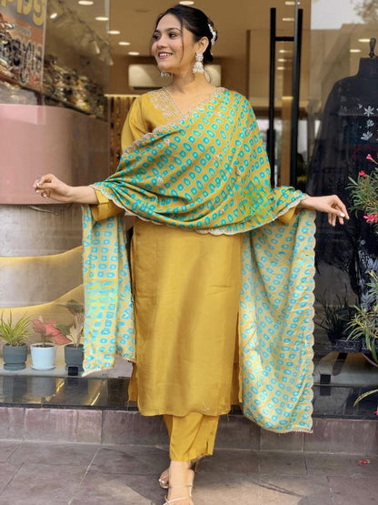 Women's Viscous Kurta with Pant and Cut Work Dupatta