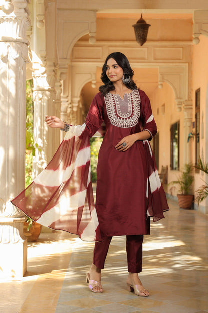 Embroidered Design Aari Work Chanderi Cotton Kurta With duppata and Bottom