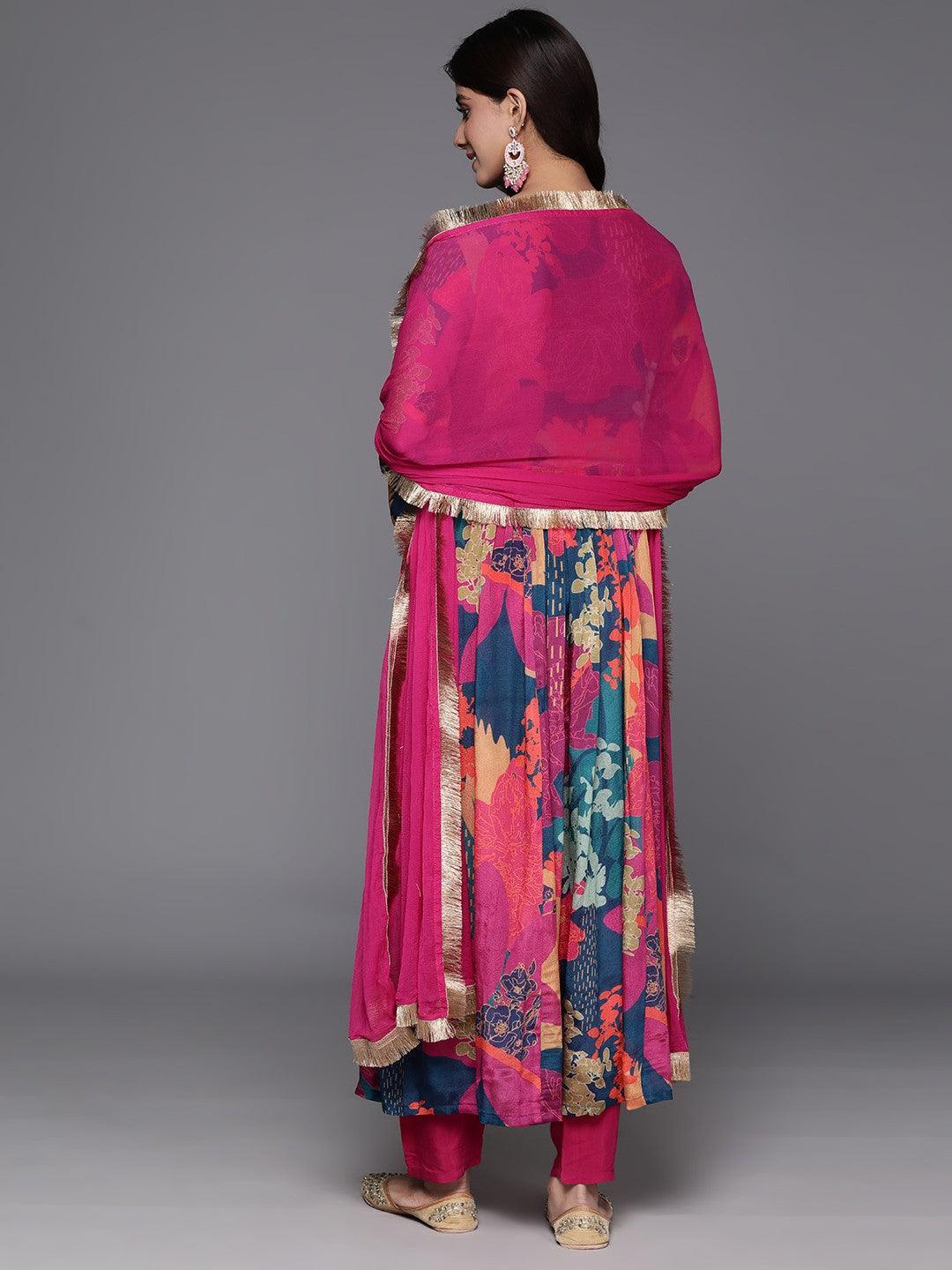 Women Floral Print Flared Kurta with Pants And Dupatta