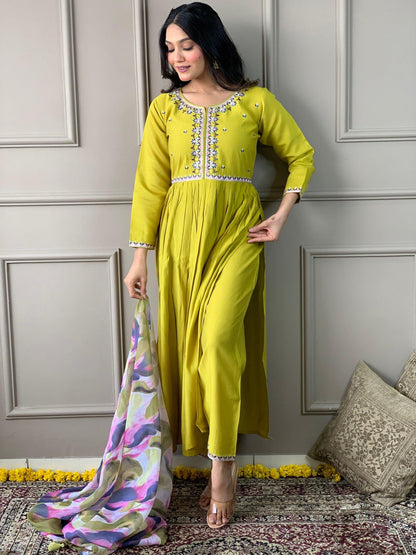 Lemon Yellow Viscose Chanderi  Kurta with bottom and dupatta