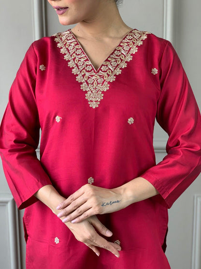 Women's Viscous Kurta with Pant and Cut Work Dupatta