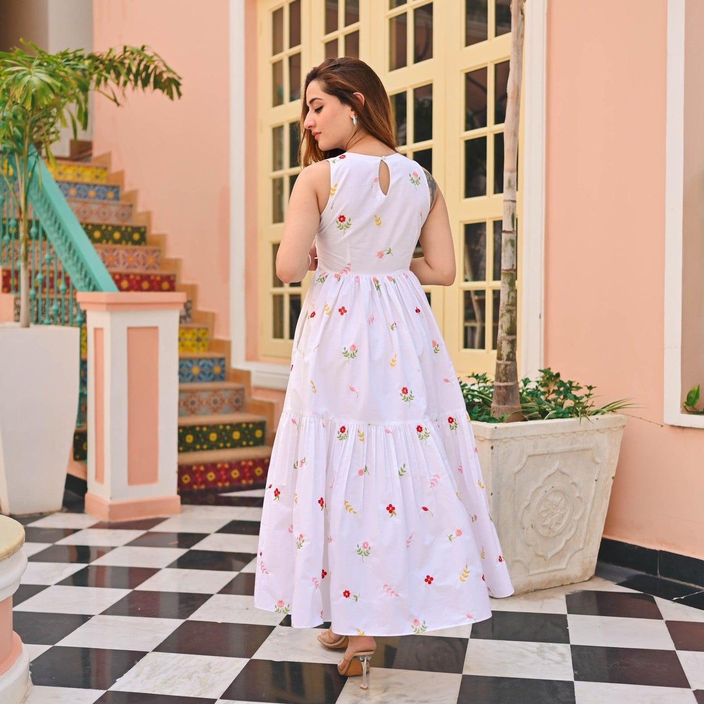 Women Floral Print Faired Gown