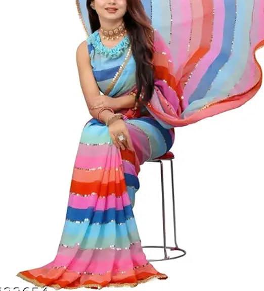 Georgette Rainbow Stripe Saree -MultiColor