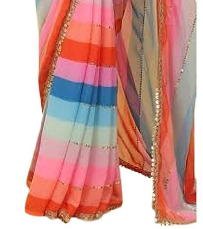 Georgette Rainbow Stripe Saree -MultiColor